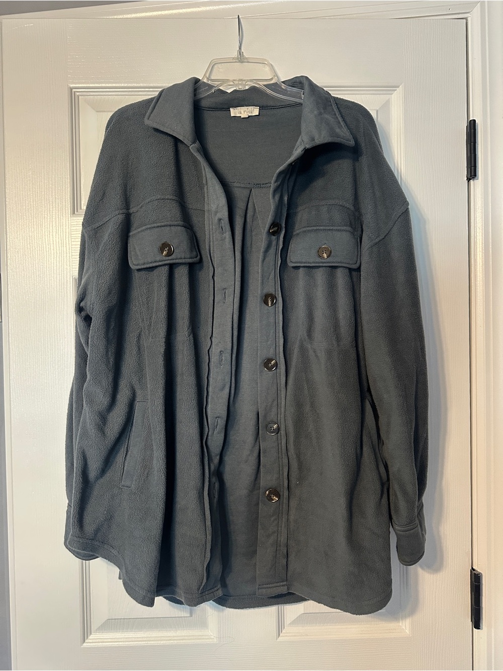 La Miel fleece shacket- Slate Blue